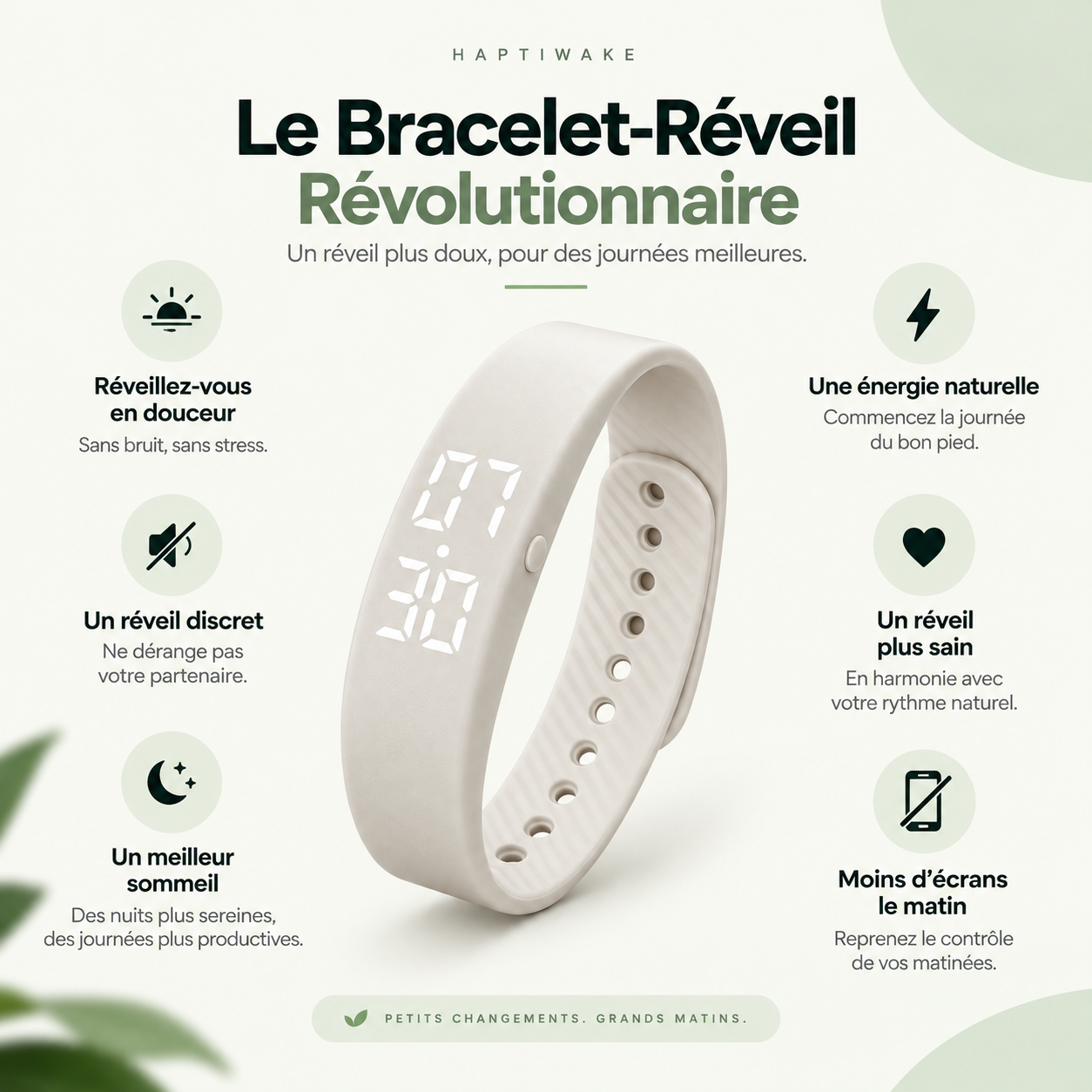 Bracelet réveil vibrant HaptiWake™ beige – vue principale
